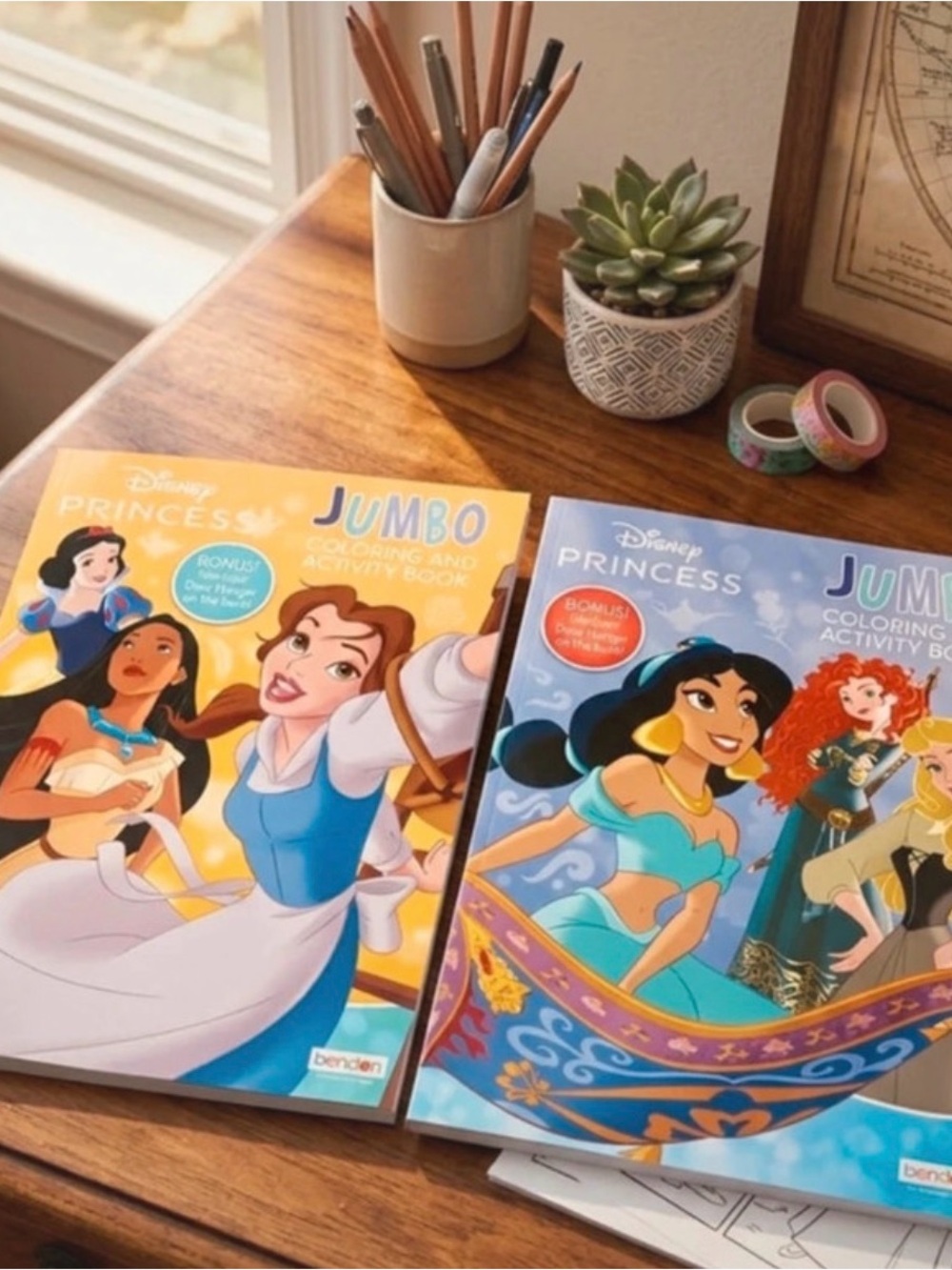 Disney Princess Jumbo Coloring & Activity Books - Blue, Yellow 2 books